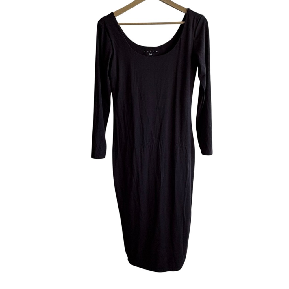 HATCH Size Small Black Bamboo Blend Long Sleeve Midi Maternity Dress Neutral